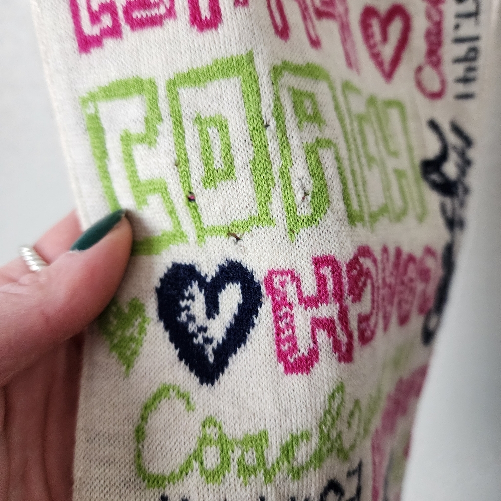 COACH Y2K Poppy Heart Graffiti Multicolor Logo Scarf Cream Green Pink - Picture 3 of 12